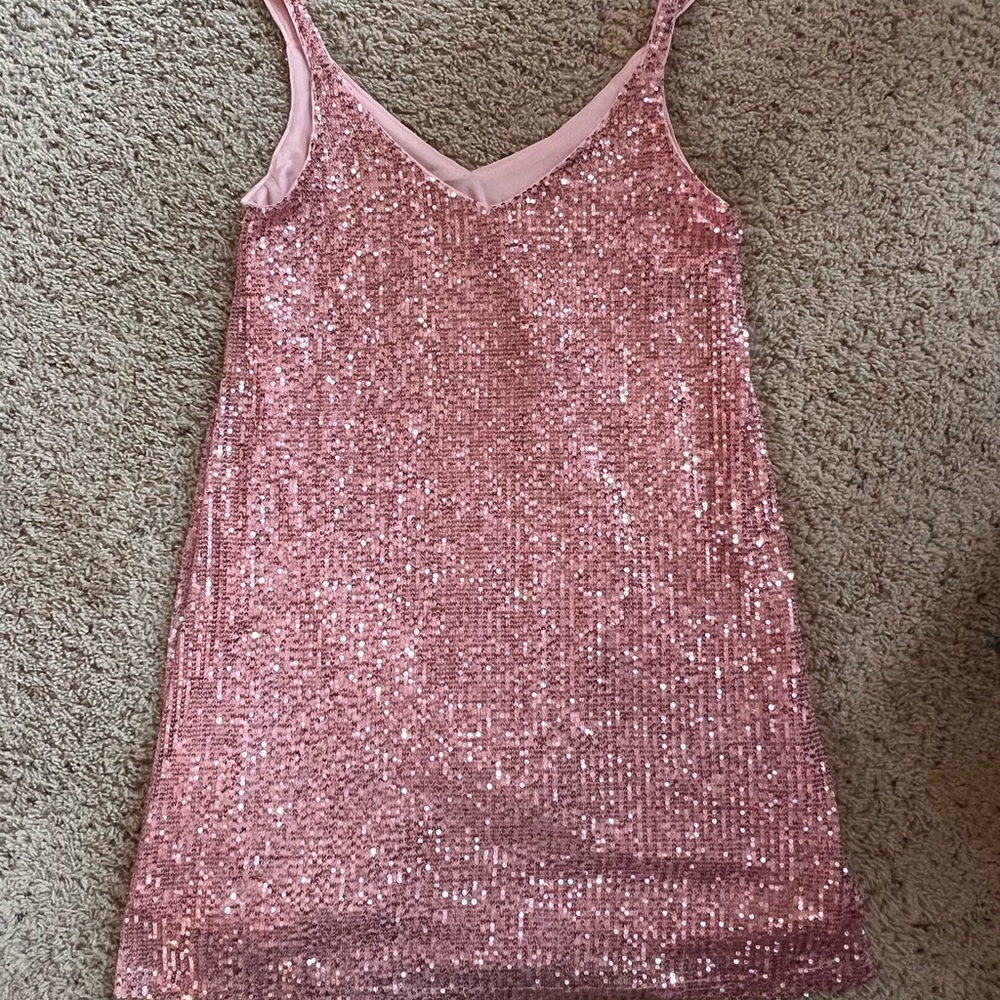 Pink Sequin Sleeveless Dress